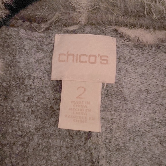 Chicos short kimono style sweater faux fur shawl collar + hook fastener 🩶 - Picture 8 of 8
